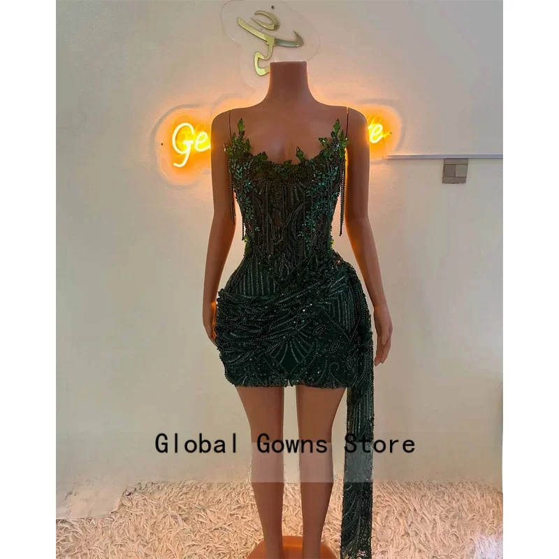 Emerald Green Crystal Beading Senior Homecoming Prom Dress Mini Cocktail Gown Birthday Dress Luxury 2026 Blackgirl Customized