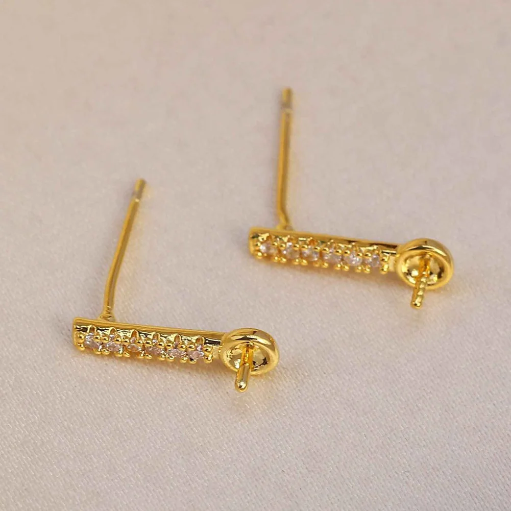 

6pair DIY Jewelry Accessories CZ Simple Bar Shape Earrings Post Bases Linker Connectors for Women Bridal Pearl Earrings Making