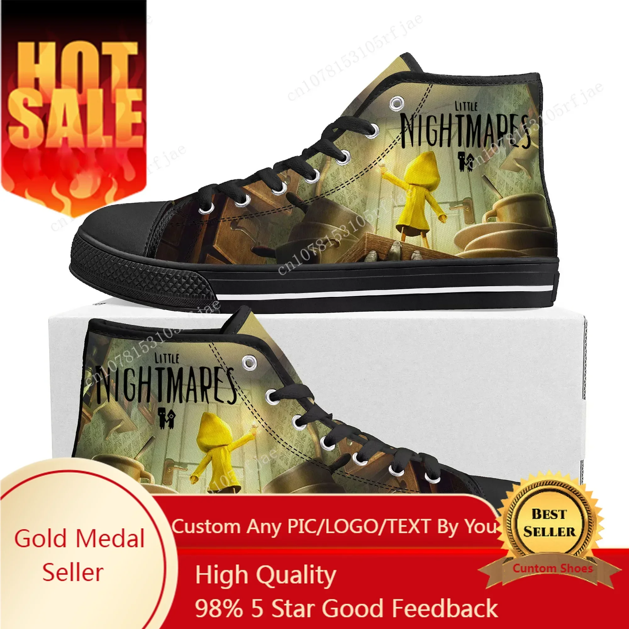 Game Little Nightmares High Top Sneakers Mens Womens Teenager High Quality Canvas Sneaker Game Custom Built Couple Shoes