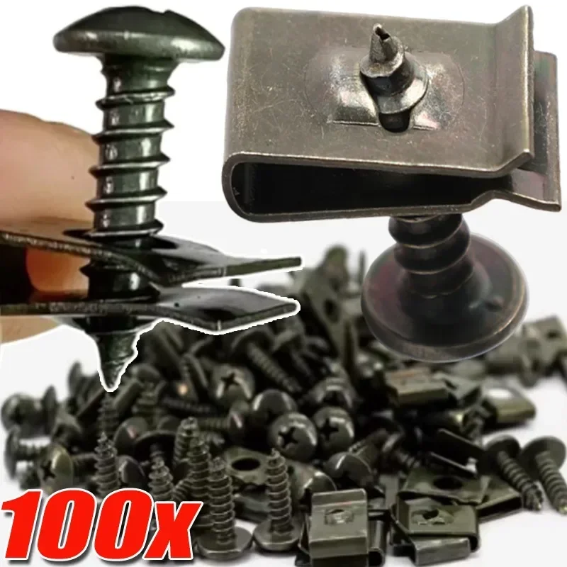 Metal U-Type Auto Fastener Clip Self-tapping Screw Clips Car Motorcycle Scooter Anti-rust Buckle Fastener Screw Base Accessories