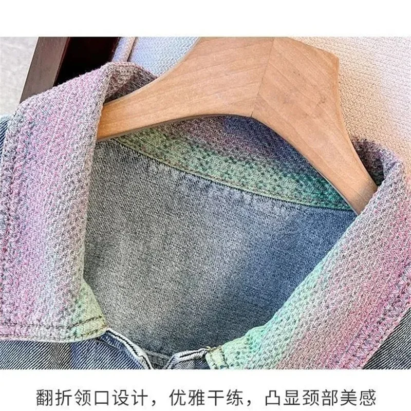 Color Blocked Denim Jacket Women's Autumn Coat 2025 New Fashion Casual Short Cowboy Jackets Top Ladies Denim Overcoat