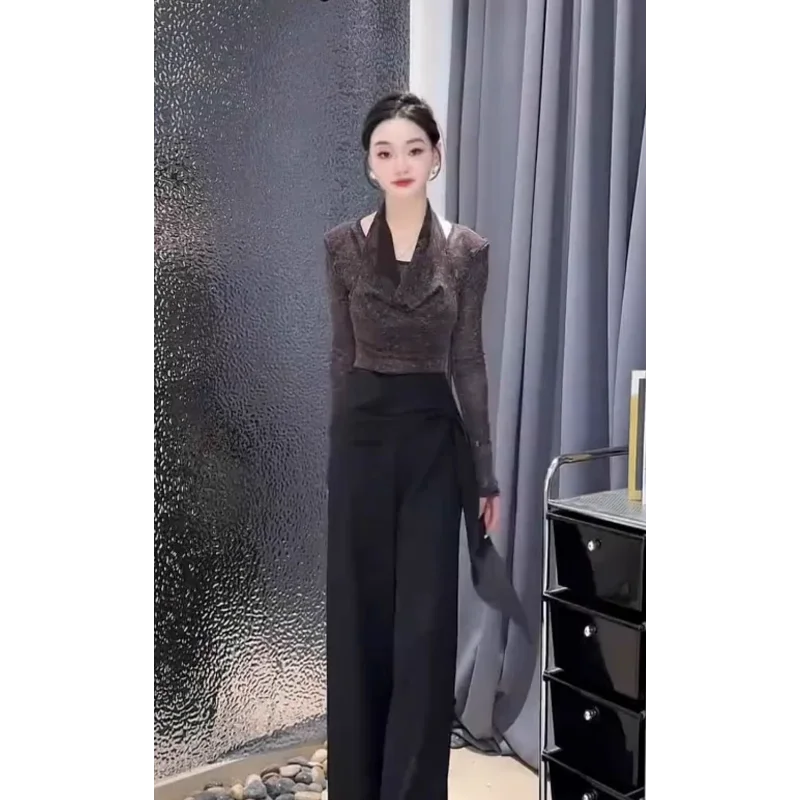 Pure Desire Be Careful Halo-dyed Halterneck Long-sleeved T-shirt for Women 2025 Autumn New Slim-fitting Top