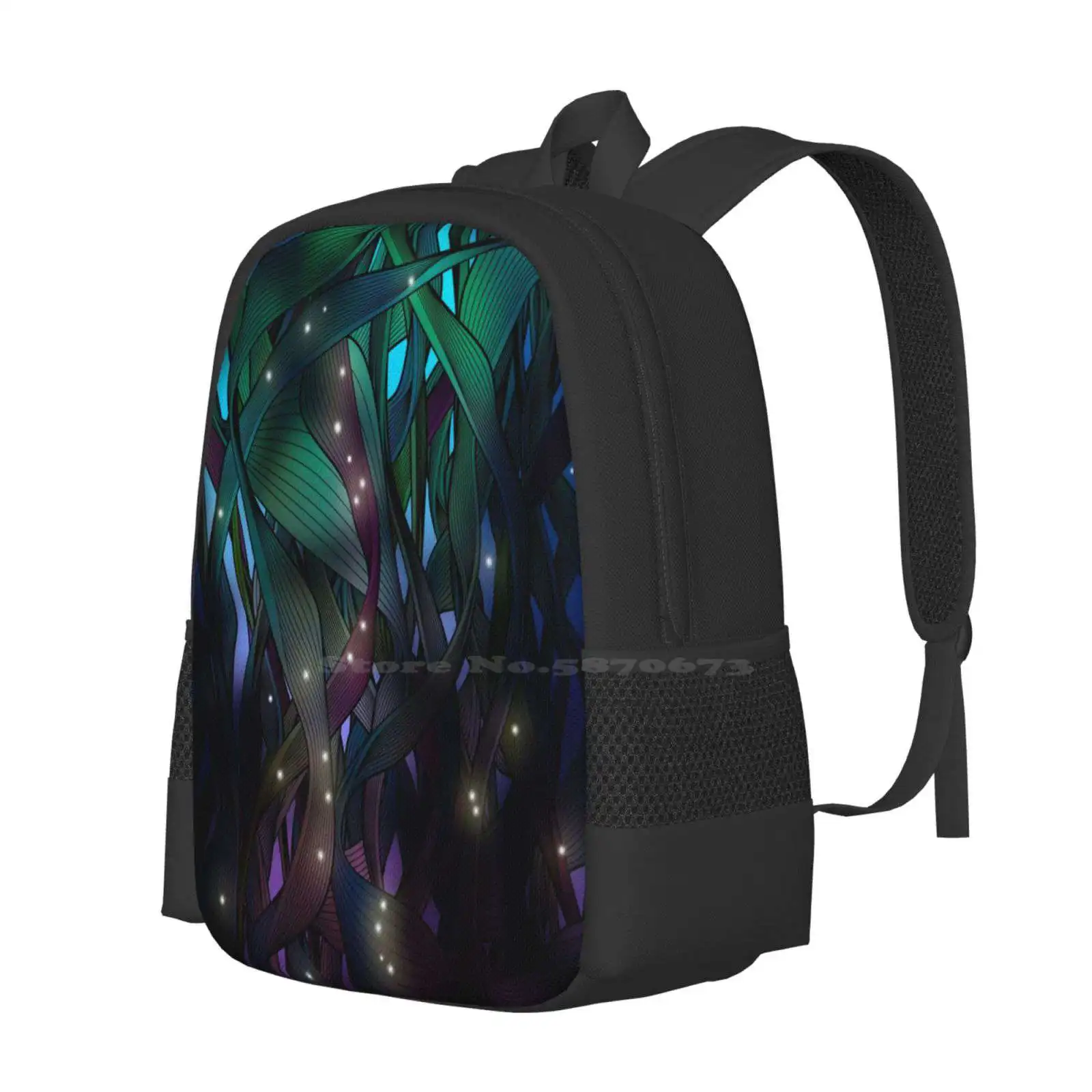 Nocturne ( With Fireflies ) School Bag Big Capacity Backpack Laptop Nocturne Nightscape Fireflies Long Grass Leaves Summer