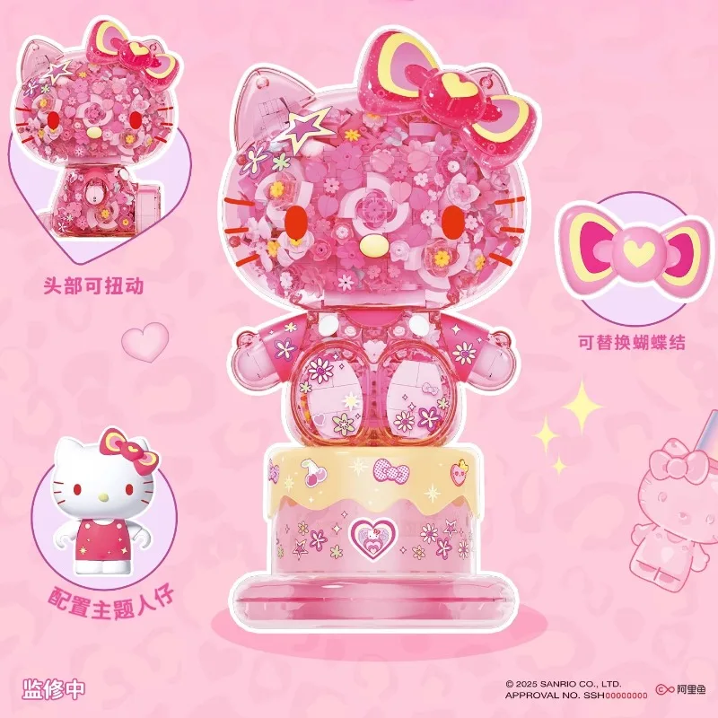 Hello Kitty Flower Cluster Assemblaggio Blocchi di costruzione Sanrio Grande Kawaii Anime Giocattolo Modello Ornamenti per il desktop Regalo di festa per bambini