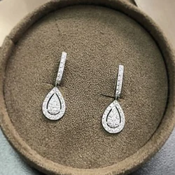 Huitan Silver Color Pear Shaped Drop Earrings for Women Full Paved White Cubic Zirconia Delicate Girl Earrings Statement Jewelry