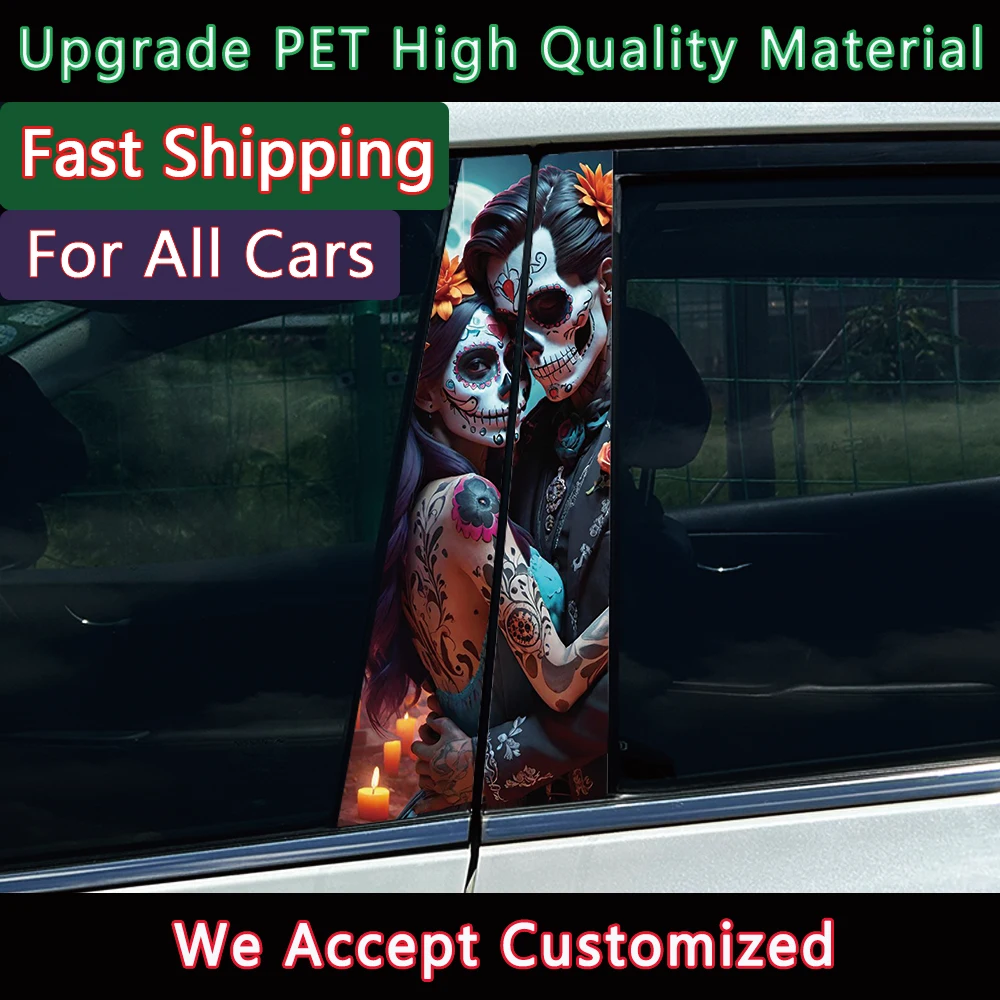 Gothic Style Skeleton Couple Car Stickers Auto B-pillar Waterproof Decals Car Center Column Cartoon Cover Scratches