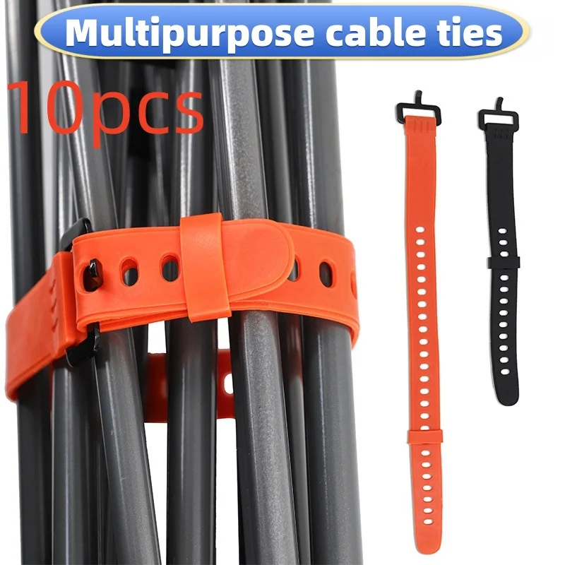 10PCS Reusable Silicone Zip Ties Adjustable Multi-Purpose Fastening Straps for Cable Management Camping Gear Outdoor Home