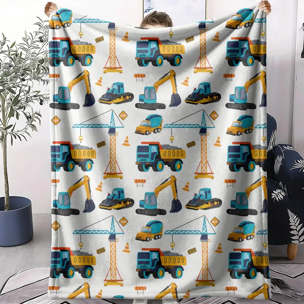 Construction Vehicles Throw Soft Flannel Throw Summer AC Blanket Lightweight Cool Nap Blanket for Sofa Bed Couch Travel