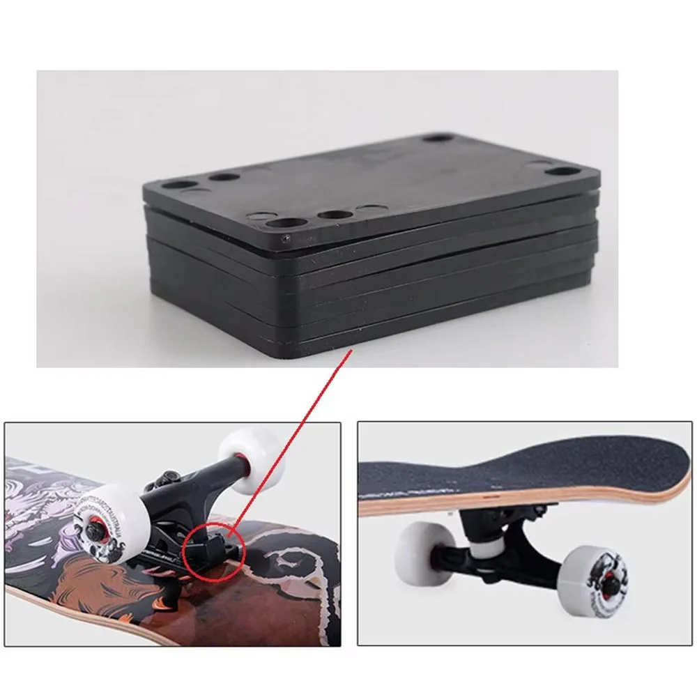 4pcs PU Longboard Riser Pads Skateboard Shock Pads for Truck Mounting Hardware Adults Kids Outdoor Sports Tool 78x56mmx3mm Black