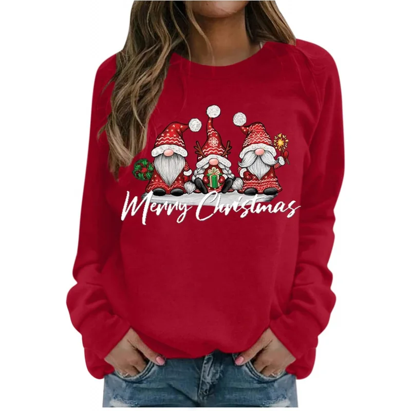 

Christmas sweatshirt for women 2024 funny plus size gnomes print sweatshirts crewneck long sleeve Xmas holiday tops