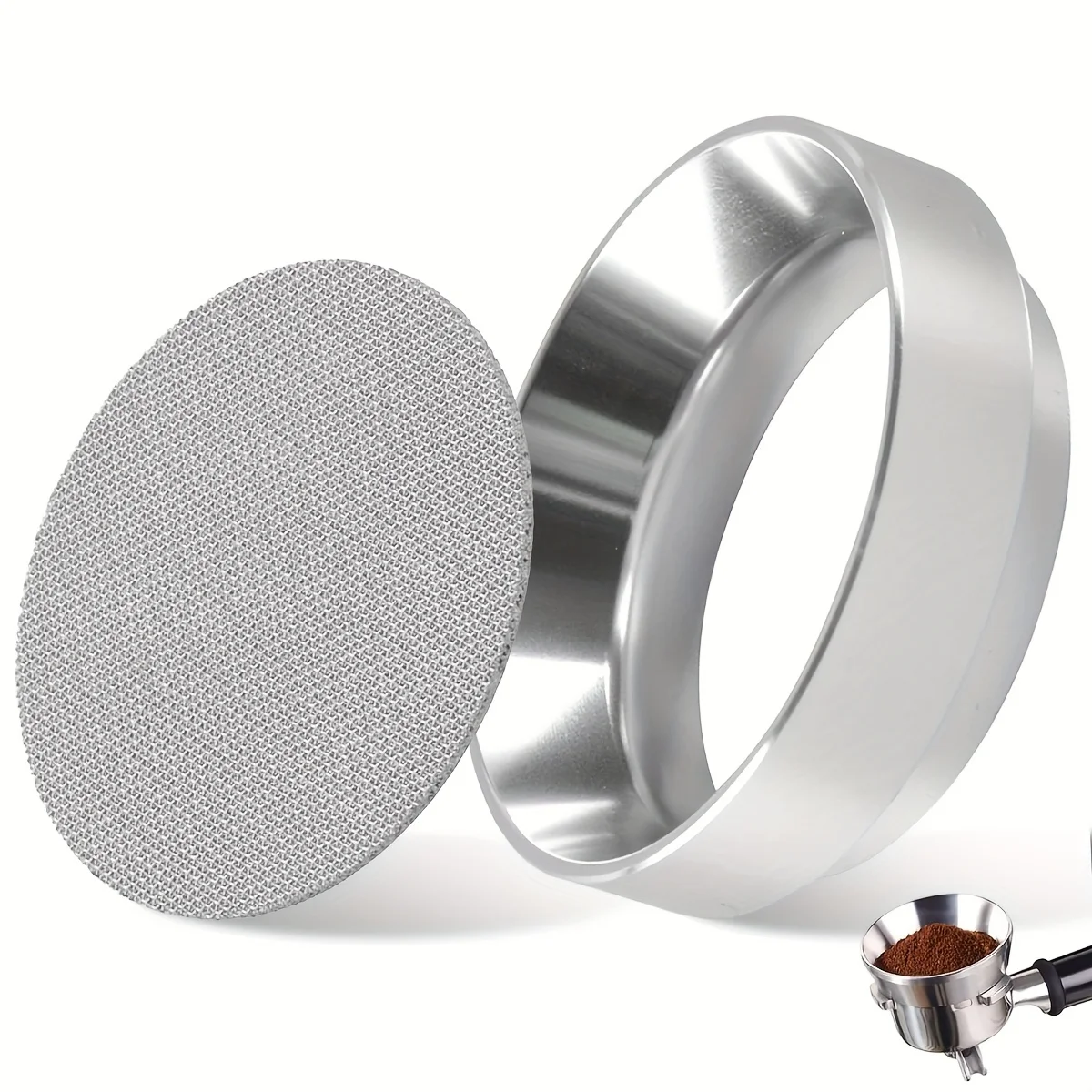 2Pcs Espresso Accessory Set, 51/53/58mm Aluminum Dosing Funnel Ring & Stainless Steel Puck Screen Coffee Filter for Portafilter