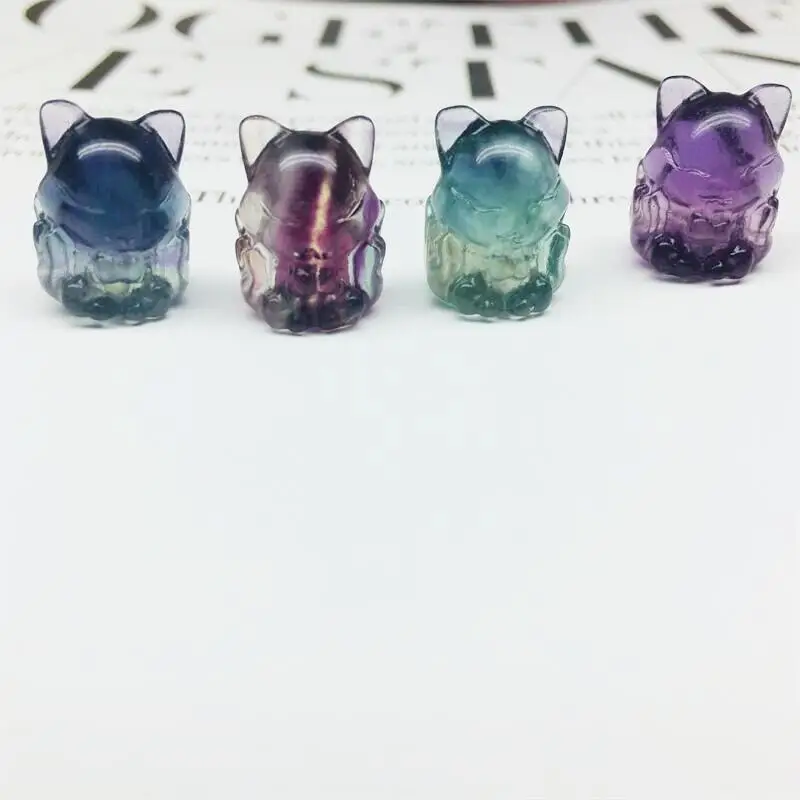 5pcs Natural Rainbow Fluorite Nine-Tailed Fox Carving Healing Crystal Crafts Reiki Stones Home Decoration & Gift Figurines