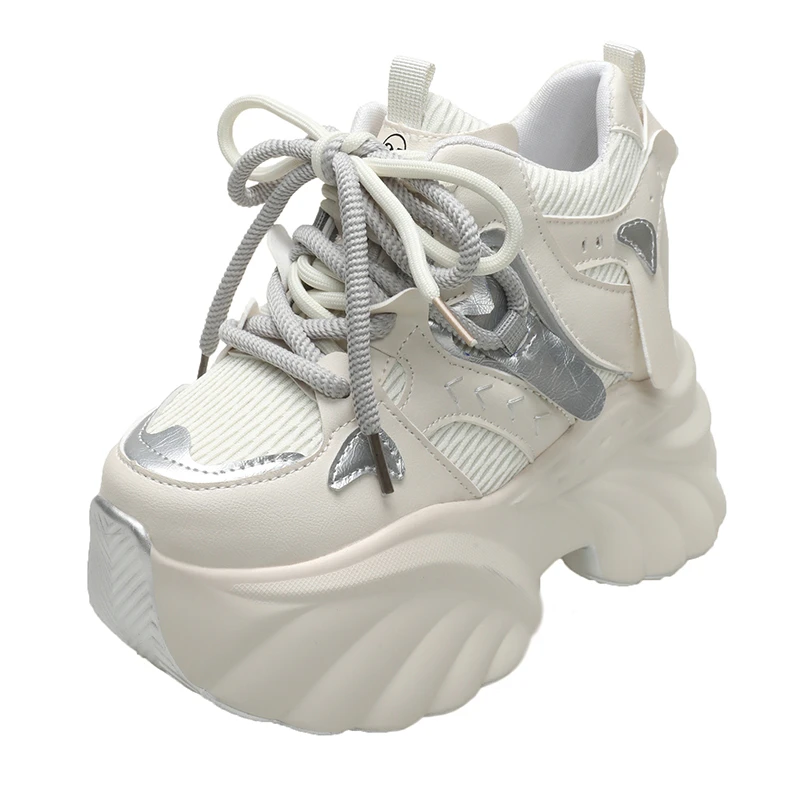 

Women Platform Sneakers Lace-up Autumn 11CM Sports Dad Shoes High Top Chunky Casual Shoes Woman Thick Bottom Mesh White Shoes