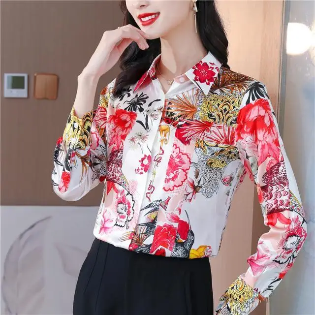 Long Sleeved Heavyweight Shirt for Women in 2024 Spring, New High-end Fashion Printed Versatile Thick Top Trend