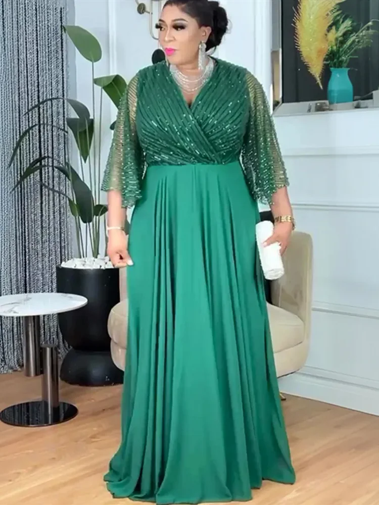 

Plus Size African Party Dresses For Women Dashiki Ankara Sequin Wedding Evening Gown Elegant Turkey Muslim Maxi Dress 2025 New