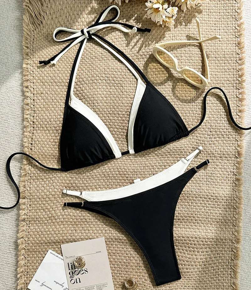 Sexy Women's Swimsuit 2026 Solid Color Bikinis Sets Low Waist Split Bathing Suit Double-layer Design Russia Bikini Swimwear