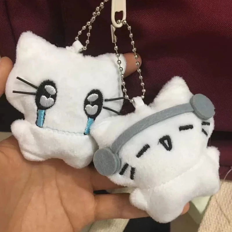 Cute Headphones Kitten Couple Keychain Mini Crying Cat Doll Plush Keyring Cartoon Dog Bee Bag Pendant Charms Backpack Decoration