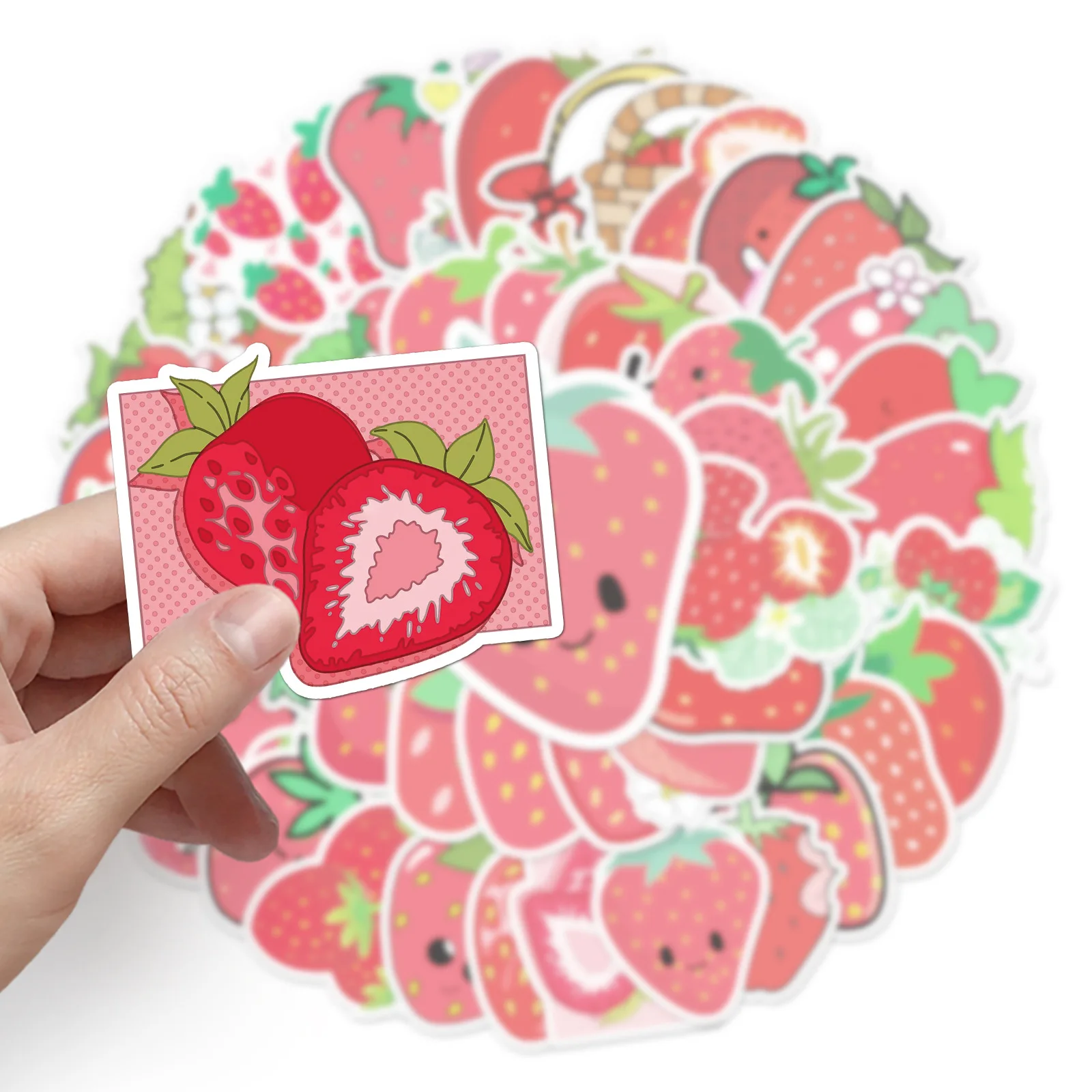 50 Uds. Pegatinas de garabatos de dibujos de fresa, pegatinas de dibujos animados de frutas bonitas, cuaderno, teléfono, guitarra, monopatín, pegatina impermeable, juguete para niños