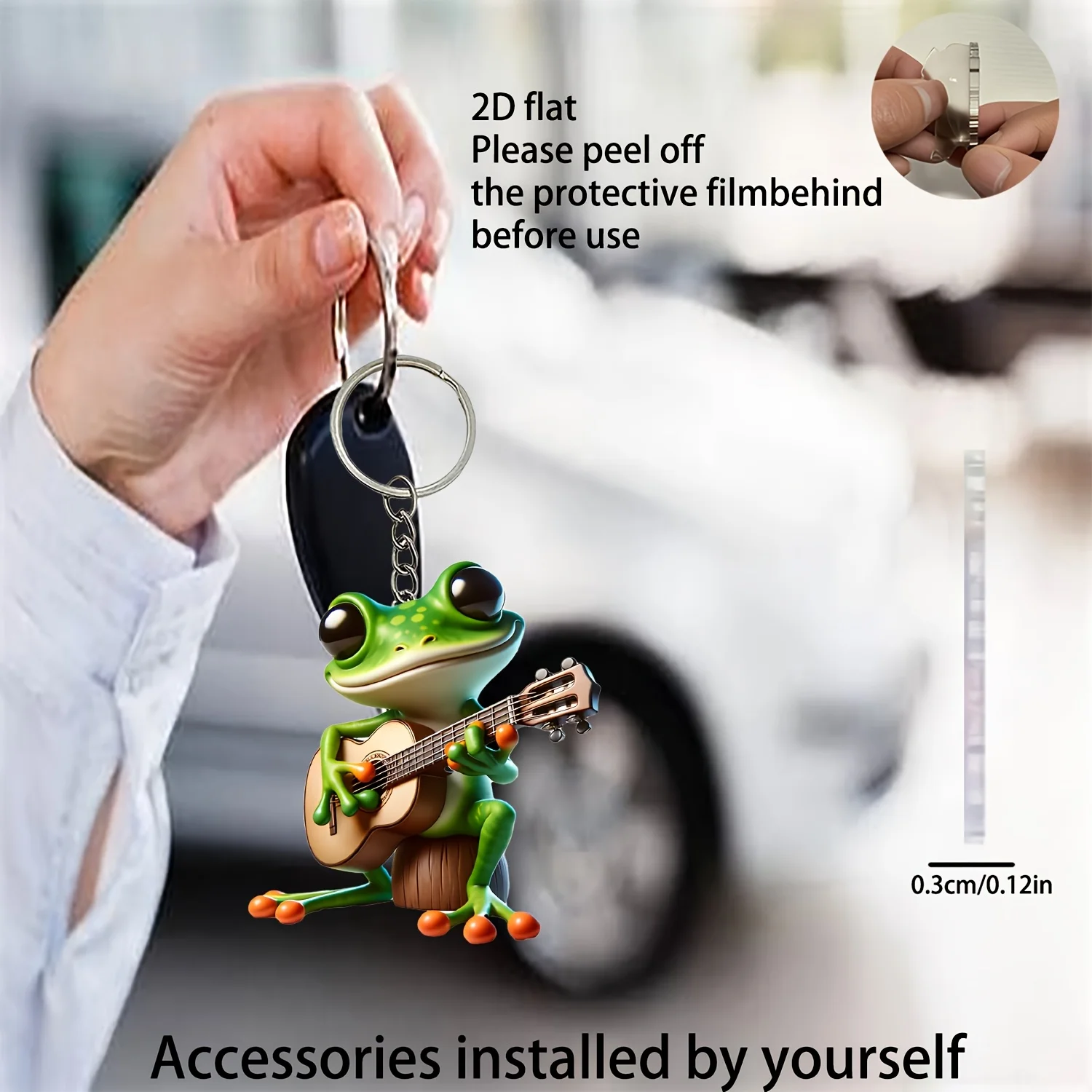 Fashionable Frog Playing Guitar Pendant Keychain,Animal Themed 2D Flat Acrylic Ornament,Hanging Decor for Bag,Festive,Party,Gift