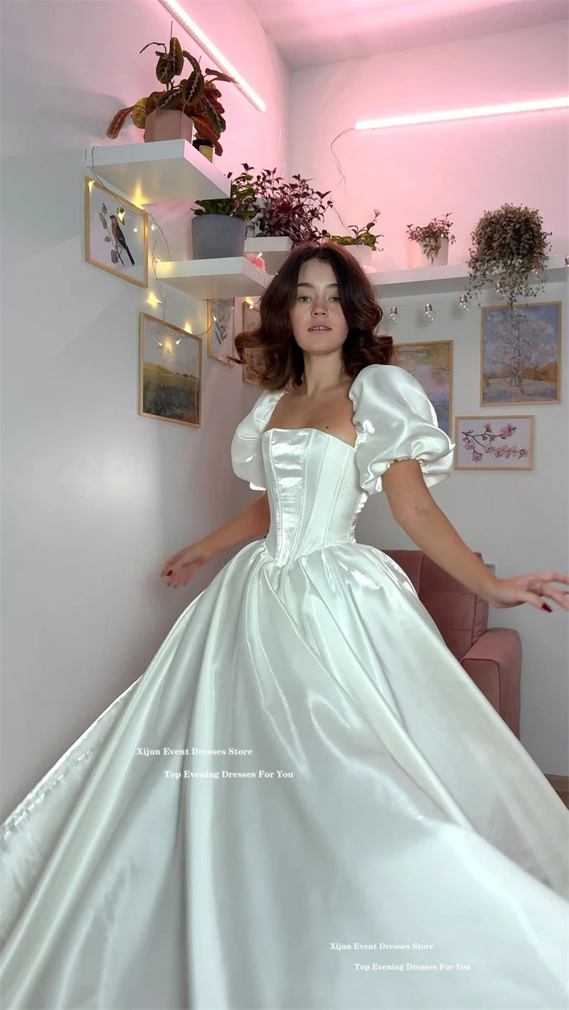 Xijun Modern White Evening Dresses Puff Sleeves A-Line Prom Dresses Long Formal Birthday Party Dresses Vestido 2026 Customized image 4