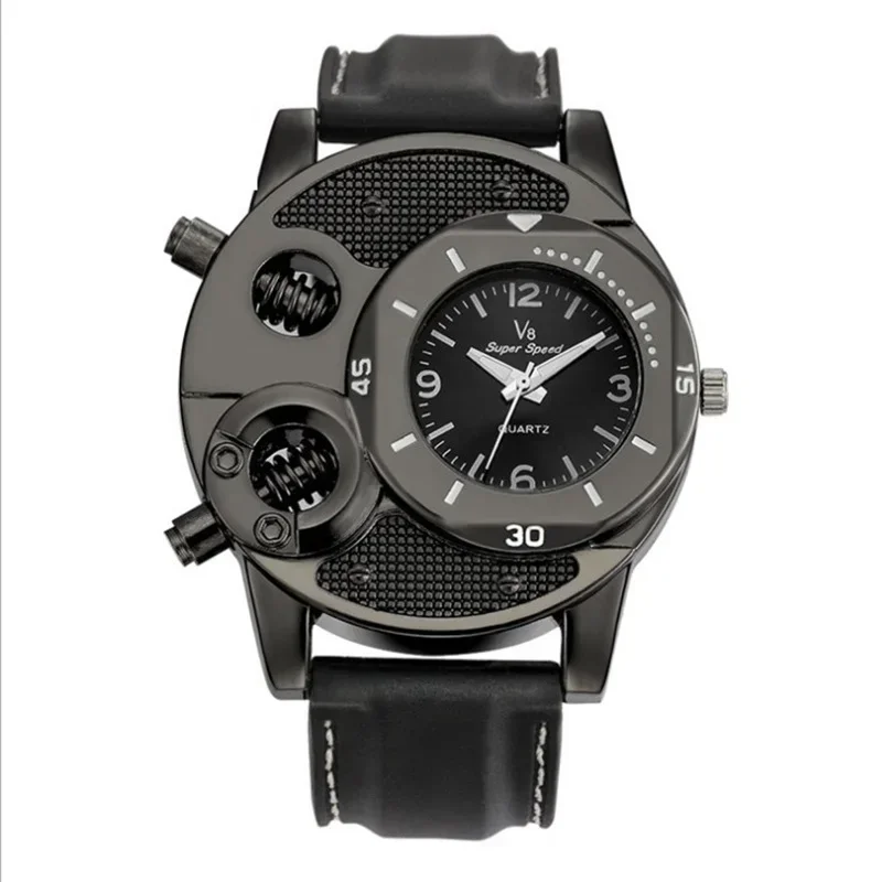 New V8 Mens Watches Fashion Casual Waterproof Quartz Watch for Men Unique Style Black Analog Wristwatch Men's Business Watch