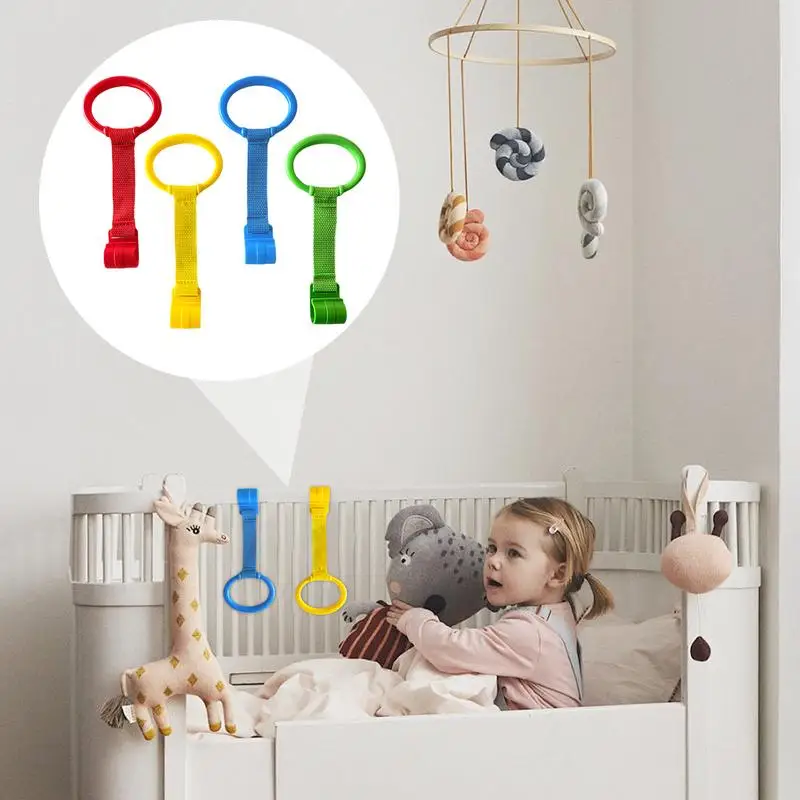 Playpen Pull Up Handles 4x Baby Cot Dangling Pull Up Rings Educational Toddler Practice Tool Toddler Walking Exercises Assistant