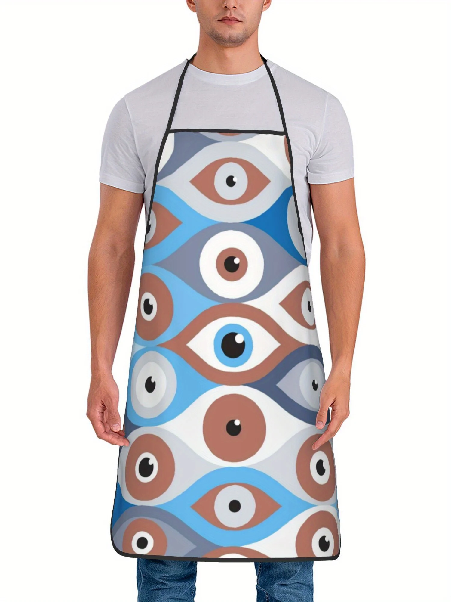Boho Multi Color Evil Eye Geometric Repeat Print Waterproof Apron Unisex Adult Kitchen Baking BBQ Decor Lover Holiday Gift