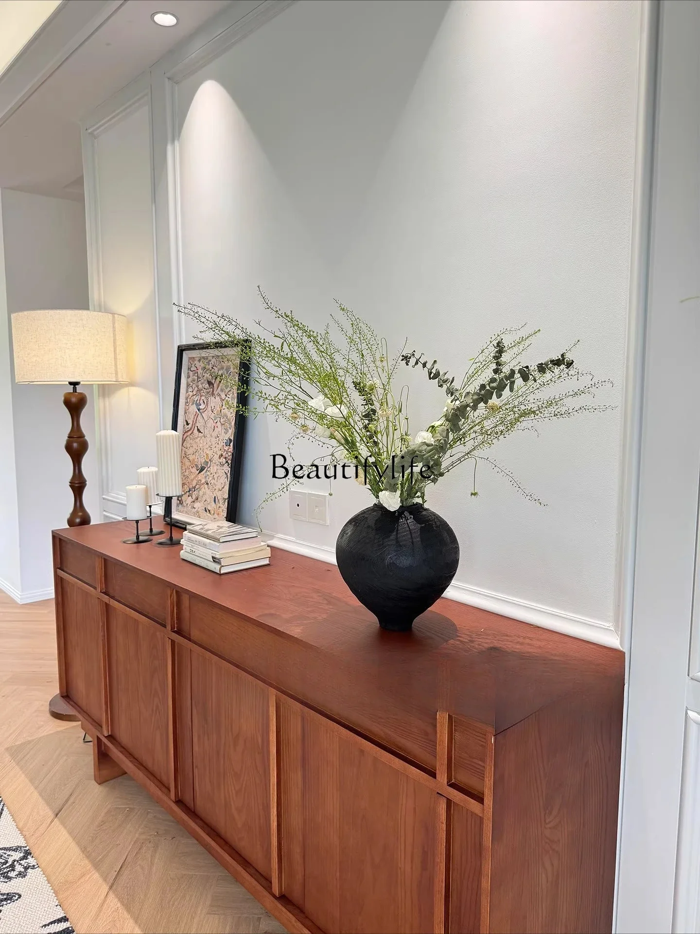 LS42 خزانة جانبية من الخشب الصلب من العصور الوسطى، خزانة فرنسية قديمة