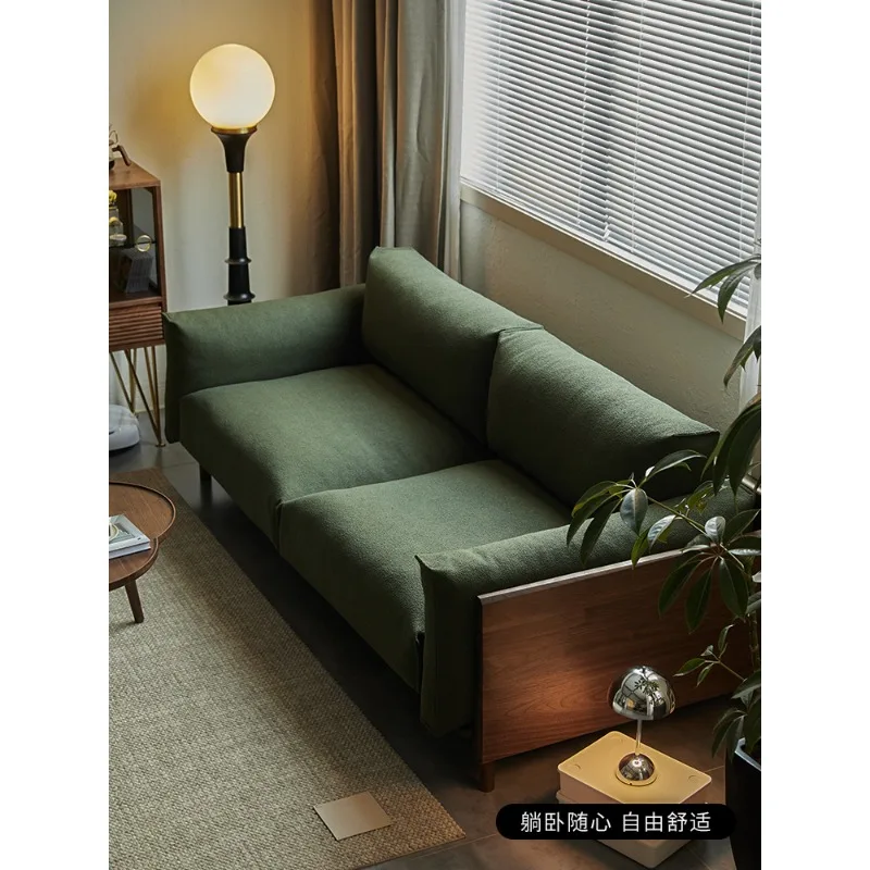 Solid wood sofa living room small apartment three-person sofa, Nordic black walnut sofa