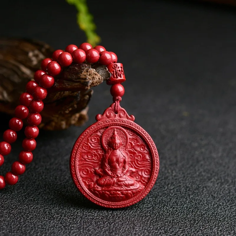 Luxury Red Cinnabar Tara Guanyin Auspicious Clouds Pendant Carving Natural Genuine Women's Jewelry Accessories Energy Gift Best