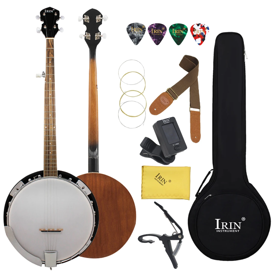 IRIN 5 Strings Banjo 22 Frets Sapele 5 Strings Guitar Beginners Musical Instrument Gift with Bag Tuner Strap Capo Pick Parts