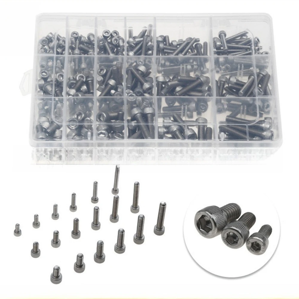 300PCS Hex Socket Hardware Screws Stainless Steel Hex Head Screw Bolt Cylindrical Heads M4 M5 M6 Hexagon Bolts Combination