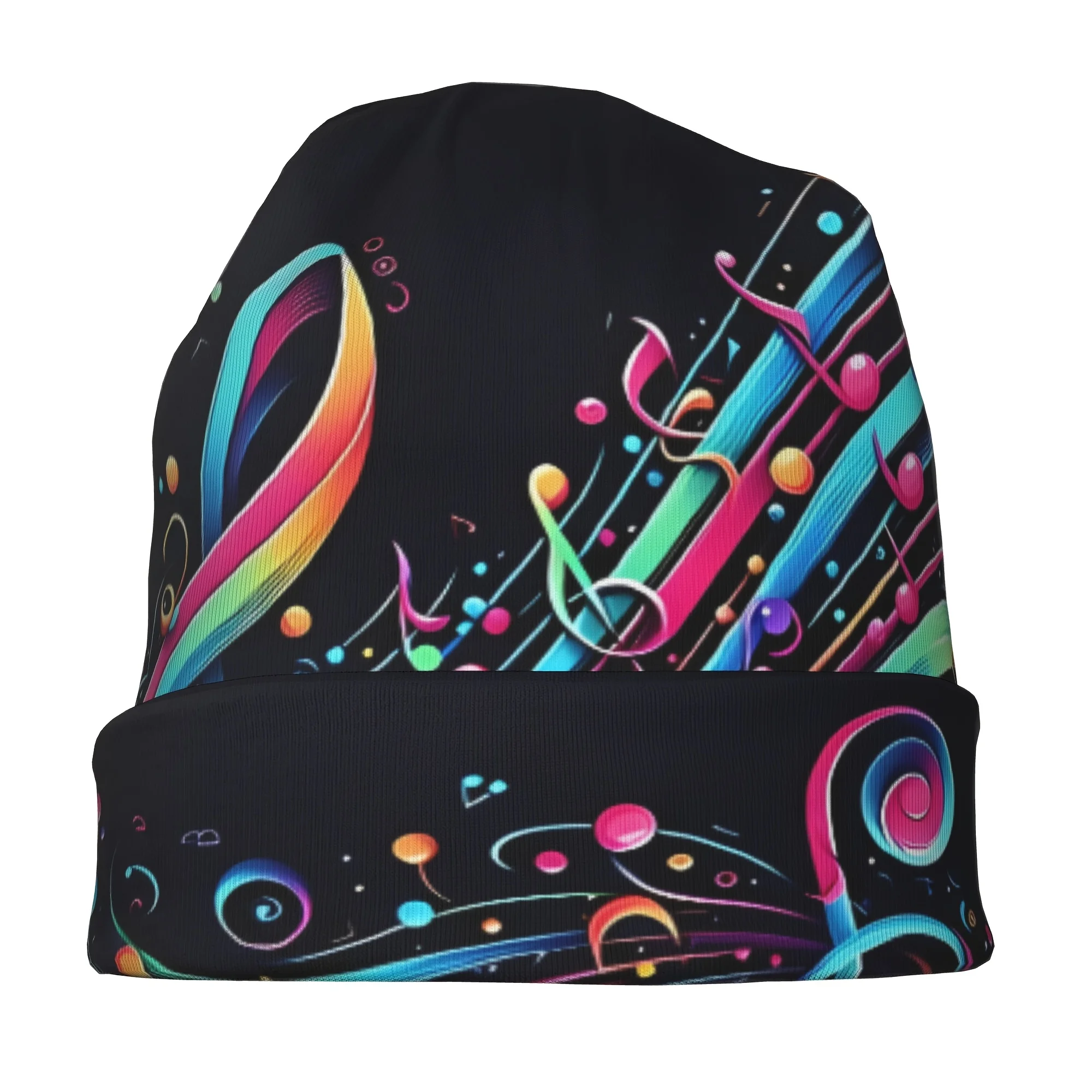 Black Neon Music Treble Clef Beanie Hat Soft Stretchy Suitable for Music Fans Elastic for Concerts, Birthdays, Daily Wear