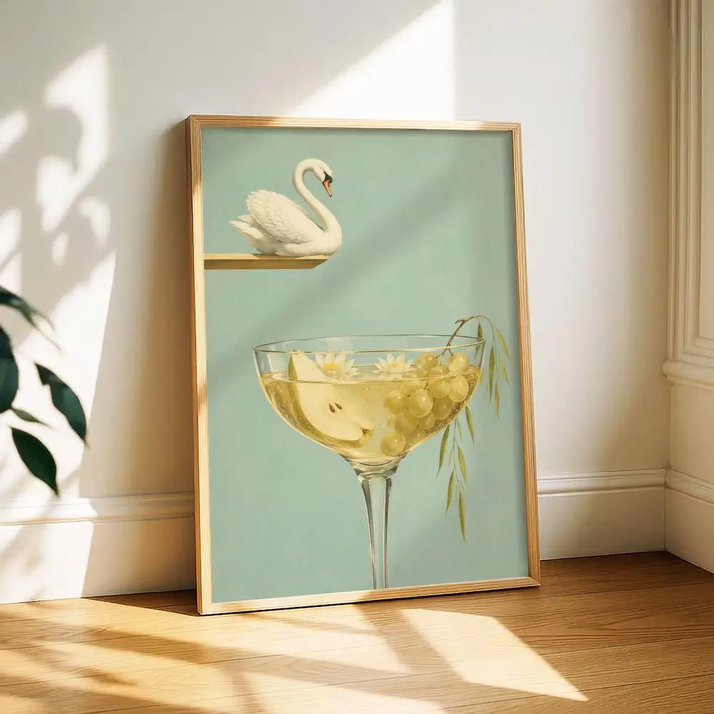 Retro Cocktail Diving Pinup Painting Calligraphy Canvas Poster Art for Bedroom Living Room Home Decor Wall Decoration Decals