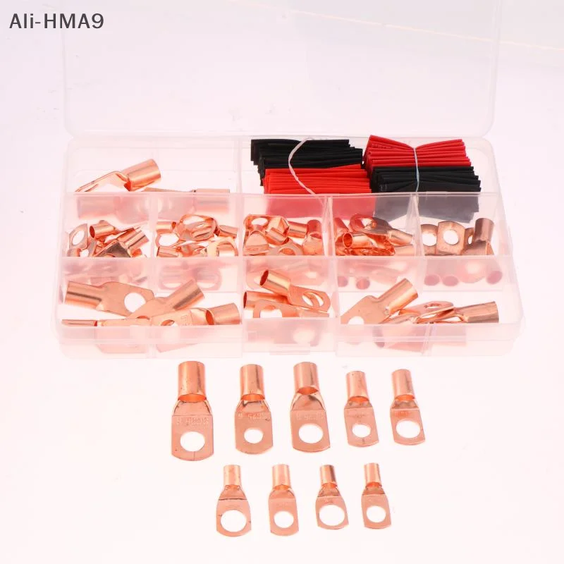 

60/100/130PCS AWG 4 6 8 10 12 Ring Lug Kit With Shrink Tubing 50 Battery Cable Lugs With Shrink Copper Terminal Connectors