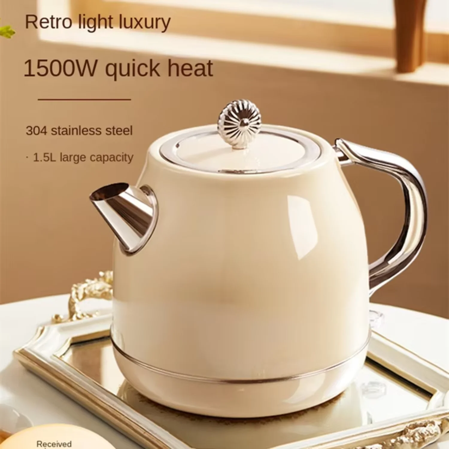 1500ML  Kettle 220V Water Boiling Kettle Pot Green/White Color Available Fast Heating Stainless Steel Inner