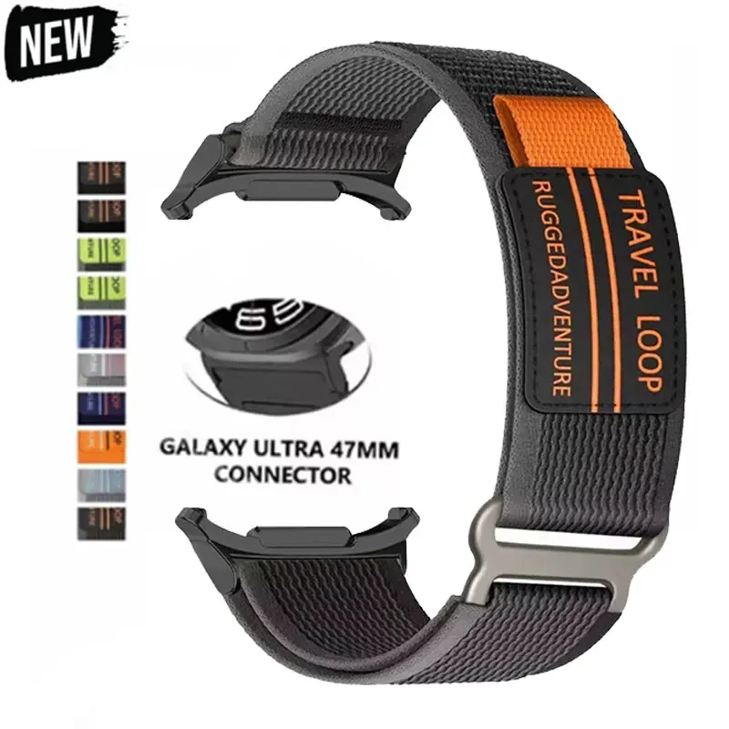 Nylonowy pasek podróżny do Samsung Galaxy Watch 7 Ultra 47 mm Męski pasek sportowy do Galaxy 7 47 mm ultra BEZ szczelin Bransoletka z zakrzywionym