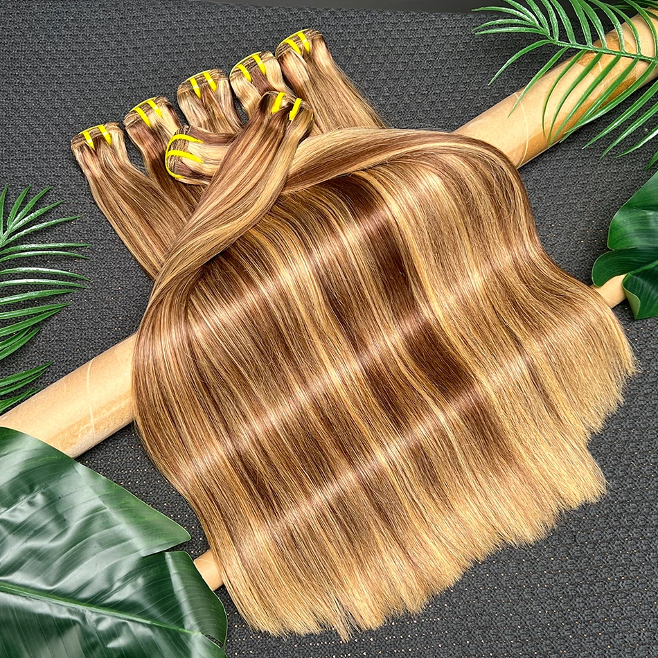 مستقيم P4/27 تسليط الضوء على حزم الشعر البشري الملون 100 جرام 100% الخام شعر بشري لعذراء النسيج ملحقات 1/2/3/4 حزم