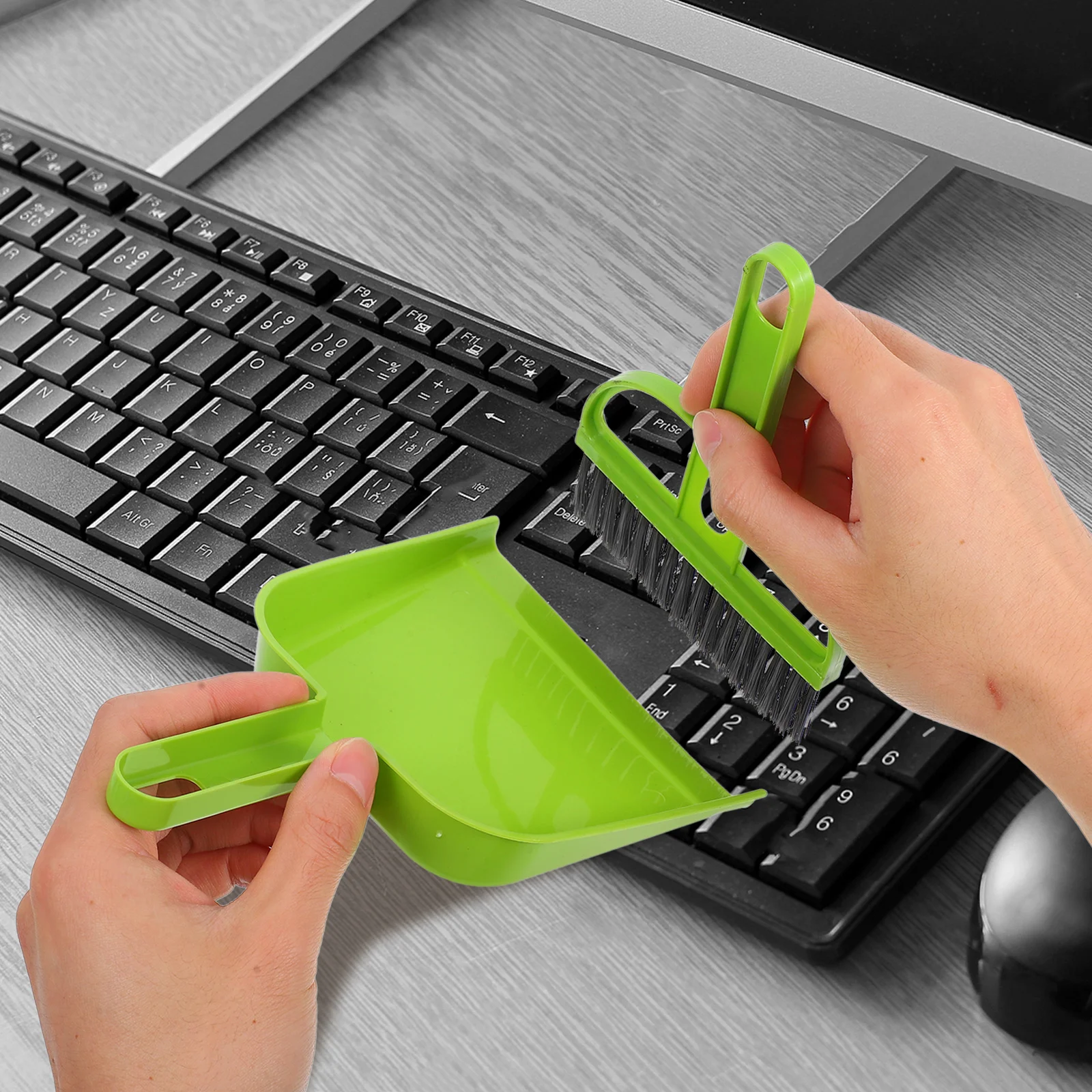 

Mini Broom and Dustpan Set Green Soft Bristles Safe for Surfaces Ideal for Bedding Computers Tabletops Portable Cleaning