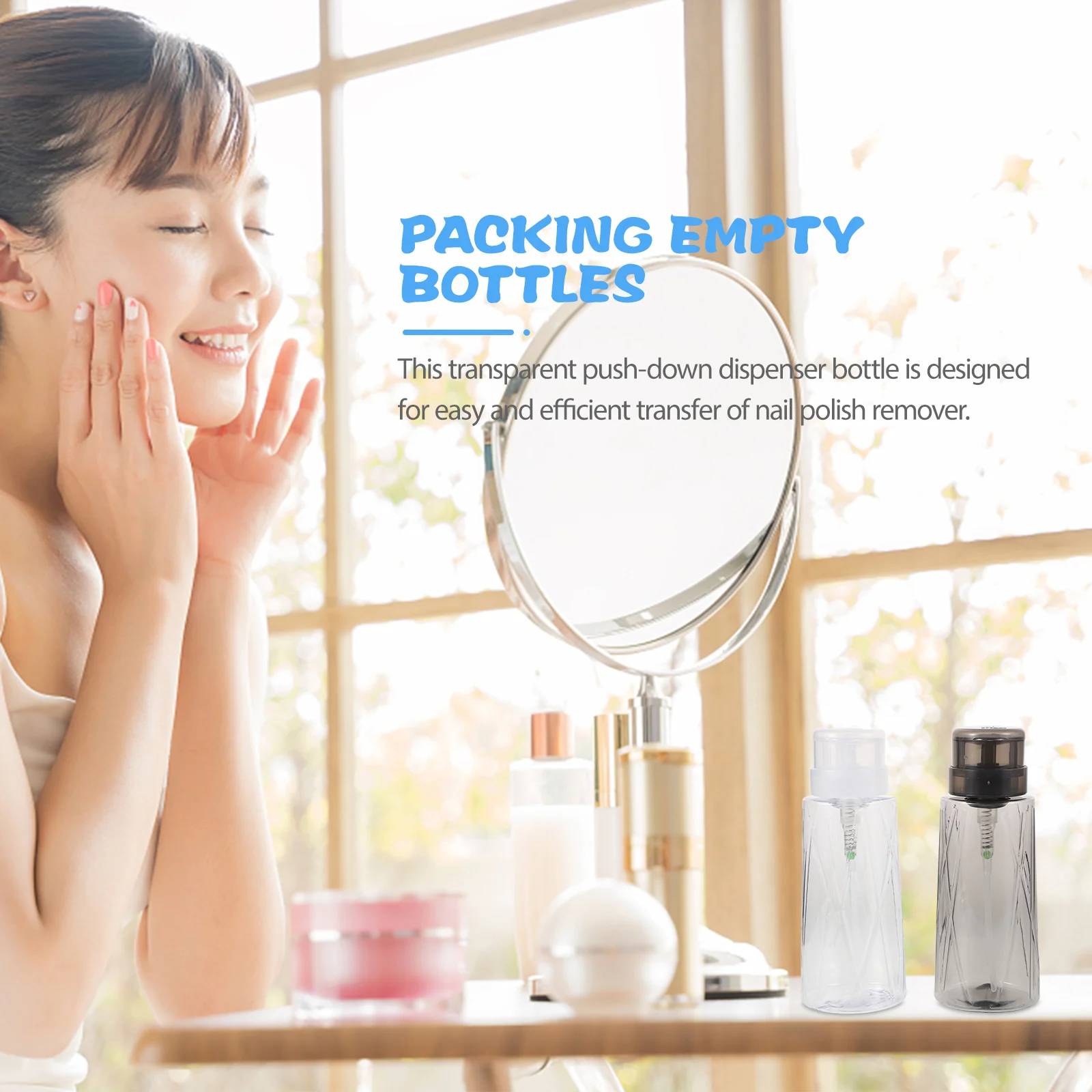2개 네일 폴리쉬 리무버 병 빈 리필형 푸시 다운 펌프 디스펜서 투명 용기 여행용 가정용 살롱 네일 아트용