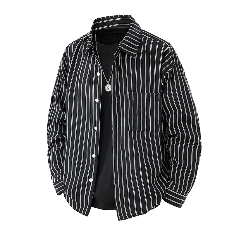 Men's Striped Shirt Commuting Long Sleeve Casual Top Lapel Cardigan Top