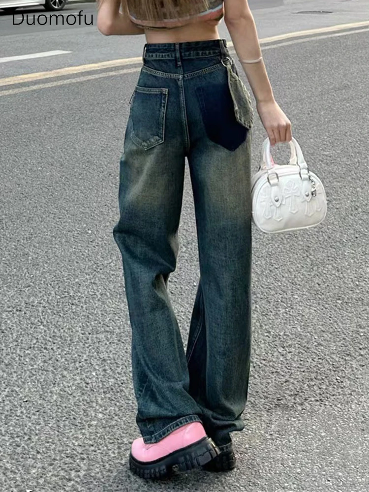 Duomofu Fashion Washed Distressed Autumn Loose Simple Female Jeans New Chicly High Waist Slim Basic Casual Straight Women Jeans