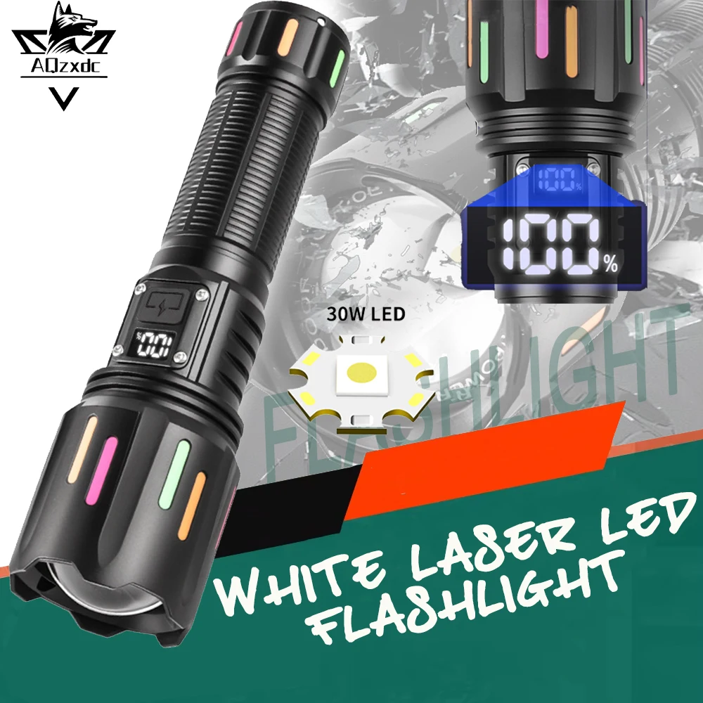 

Tactical White Laser LED Flashlight Typ-C Rechargeable High Power Waterproof Flashlight with Zoomable for Outdoor Camping Hiking