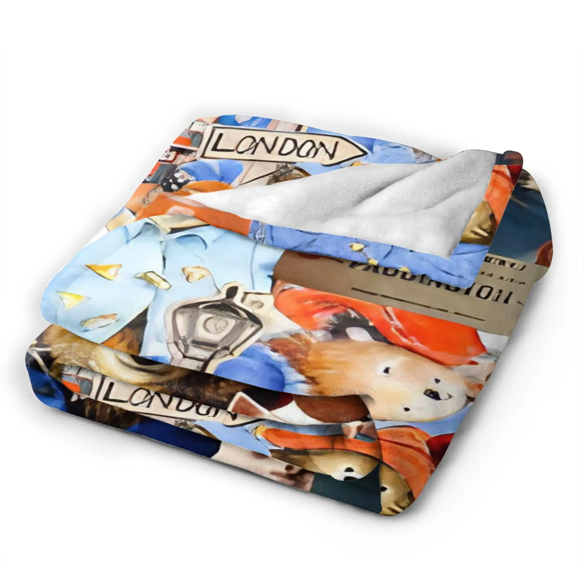 بادينغتون الدب لندن المشهد الكولاج لطيف طباعة سوبر بطانية دافئة السفر أفخم رمي بطانية الفانيلا المفرش أريكة غطاء سرير