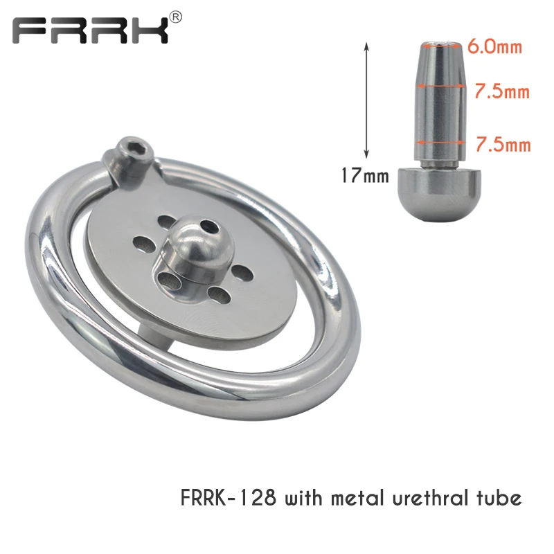 FRRK 128 Flat Pad Small Chastity Cage with Urethral for Male Stainless Steel Cock Lock Metal Penis Rings Femboy Sex Toys 성인용품 포경