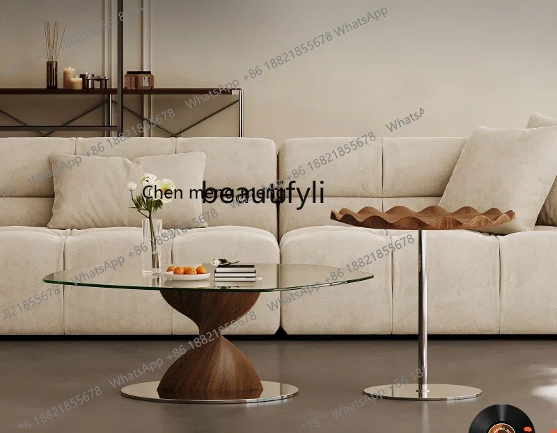 New arrive Medieval special-shaped coffee table combination designer living room home glass walnut leather artistic creativity