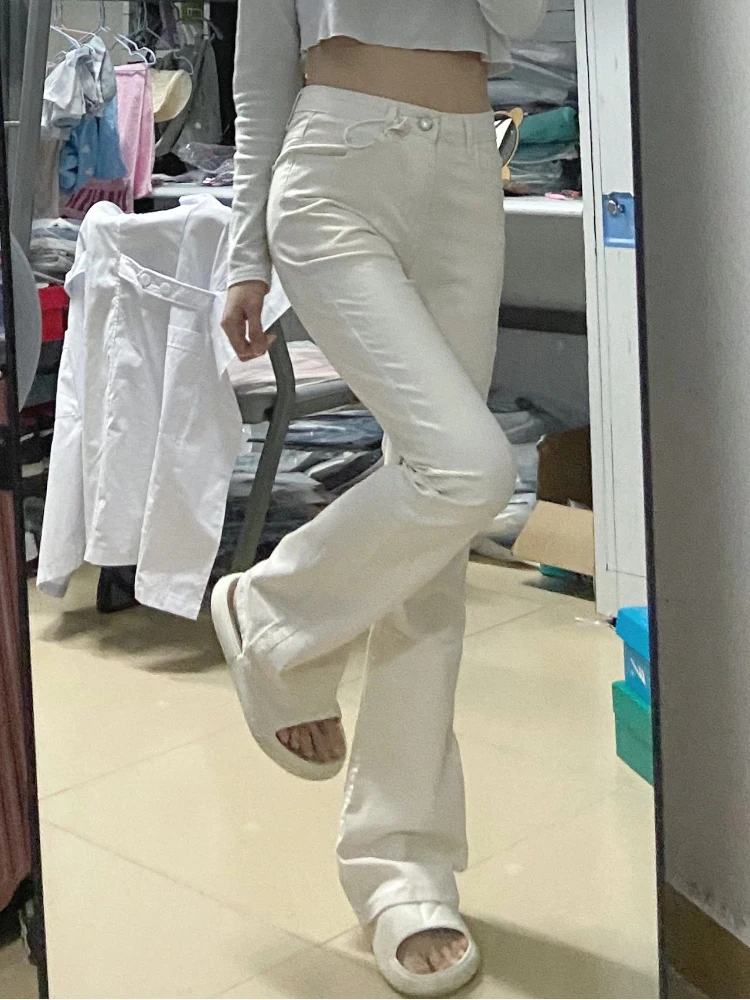 ارتفاع الخصر متوهج الجينز المرأة مرونة الأبيض الدنيم السراويل التخسيس السراويل الطويلة الخريف جديد Sle حجم كبير Faion السيدات