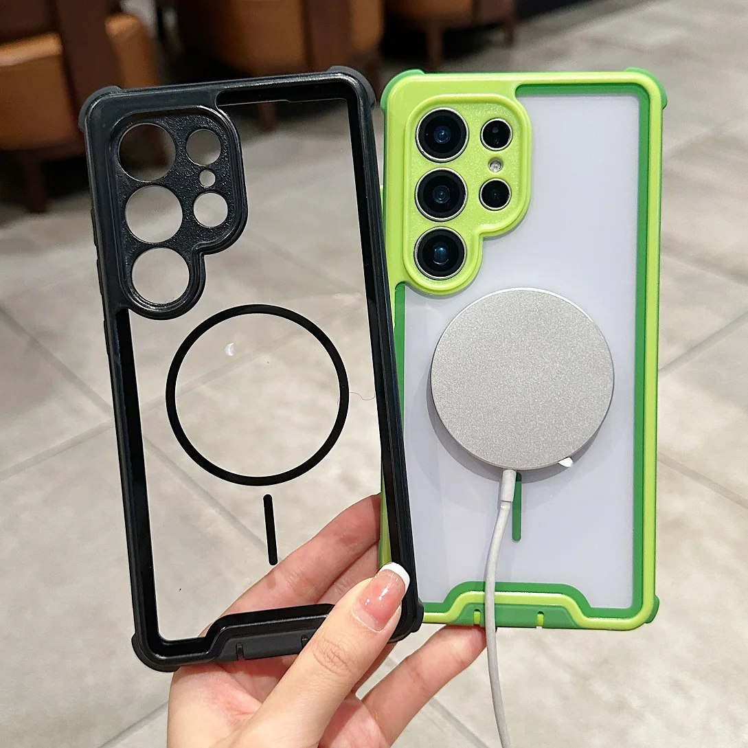 

New Dustproof Shockproof Transparent Strong Case For Samsung Galaxy S23 S25 S26 Ultra S24 Plus Magnetic Wireless Charge Cover