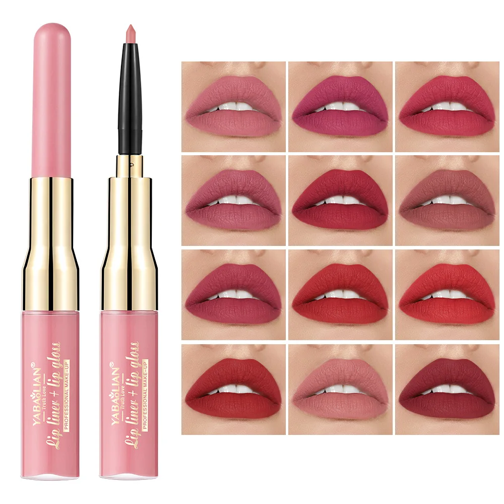 Rossetto opaco crema rossetti fodera per labbra impermeabile labbra lisce Stick matita a lunga durata trucco pastello a doppia testa per le donne