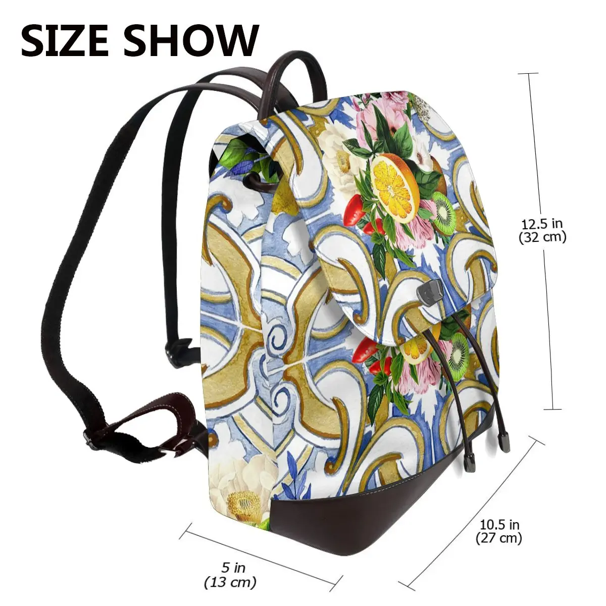 Sicilian Tiles,mediterranean,mosaic,lemons Bookbag School Student Bags Hiking Travel Daypack for Women Fashion Derma Backpack